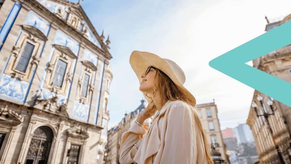 Woman on an international vacation booked with a travel loyalty program.