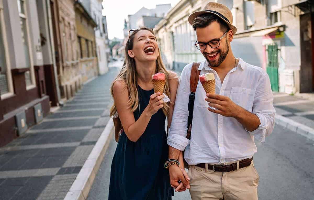 Happy couple audience targeting fun travel excursion