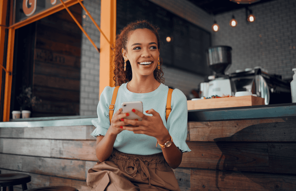 Retailer shopper happy about her loyalty points