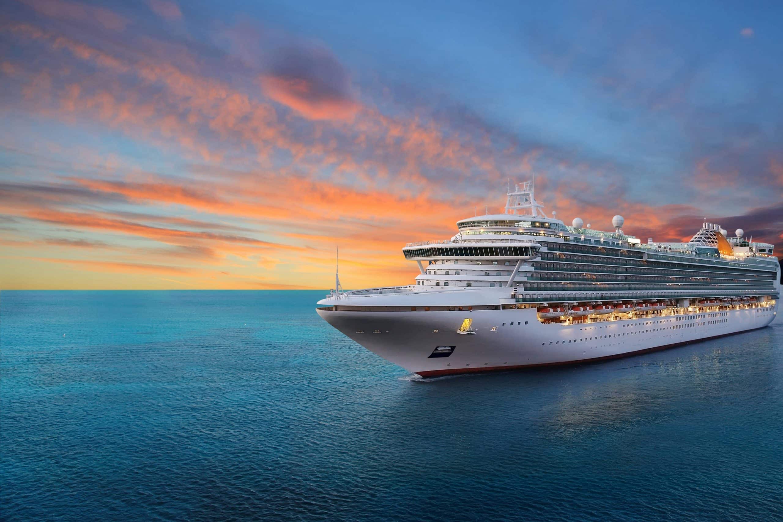 Cruise ship sailing during sunset