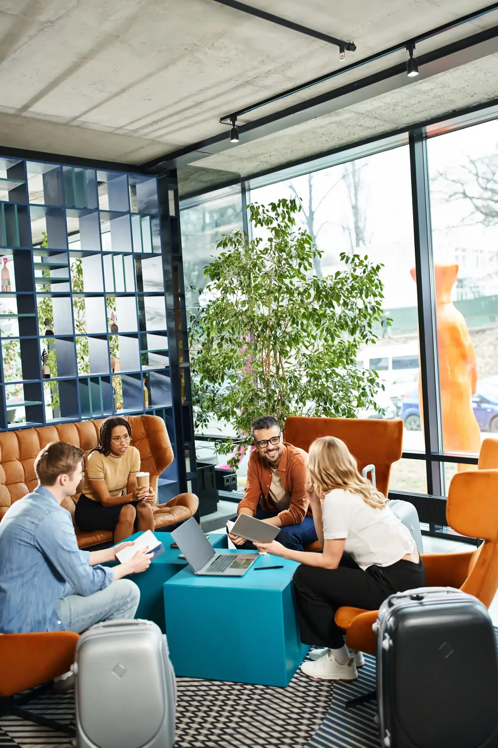 group gathered for company meeting