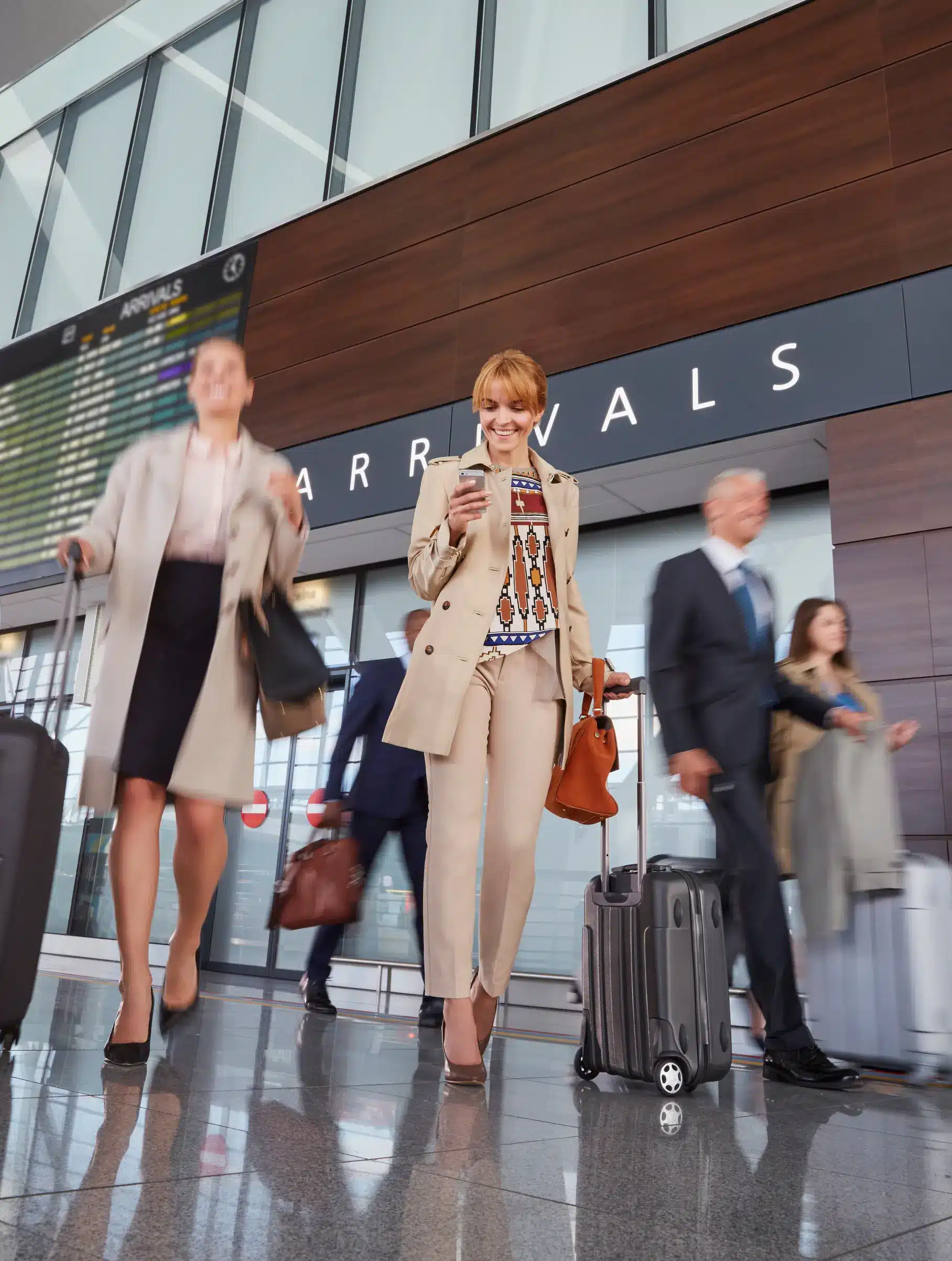 company team arriving at airport