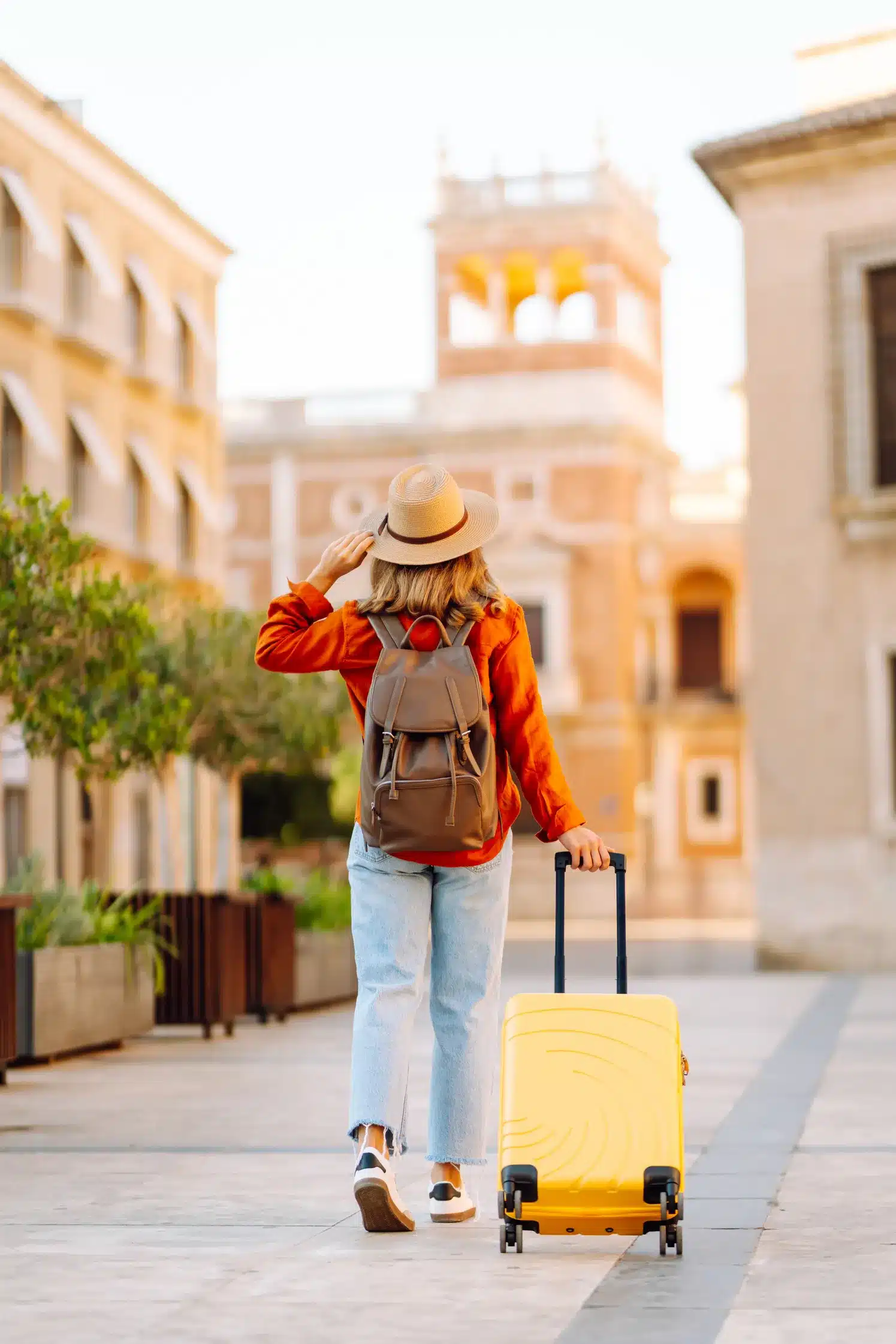 woman walking through airport