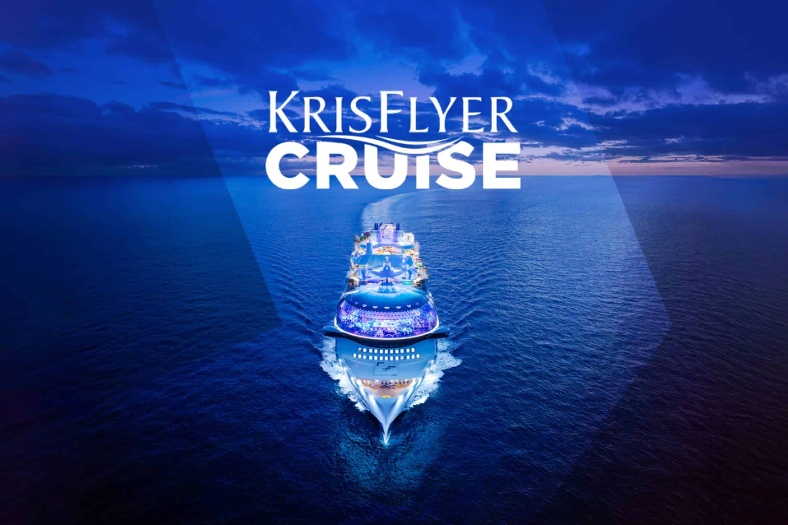 Promotional hero: a luxurious cruise ship sails the deep blue ocean with the KrisFlyer Cruise logo across the scene.