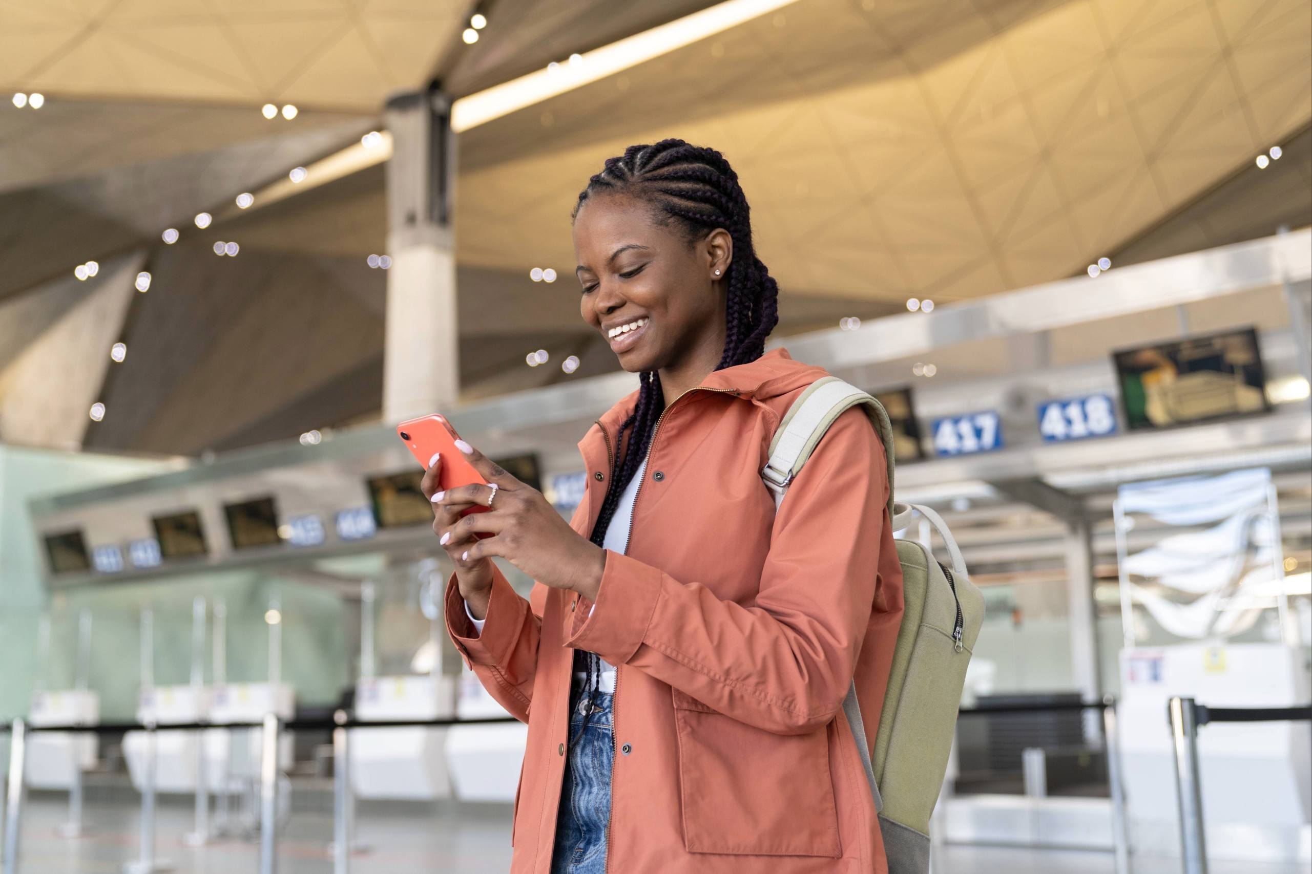 traveler using mobile travel app